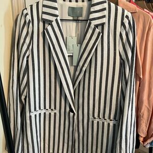 NWT Skies Are Blue Cotton Stripe Blazer Jacket Small White Blue